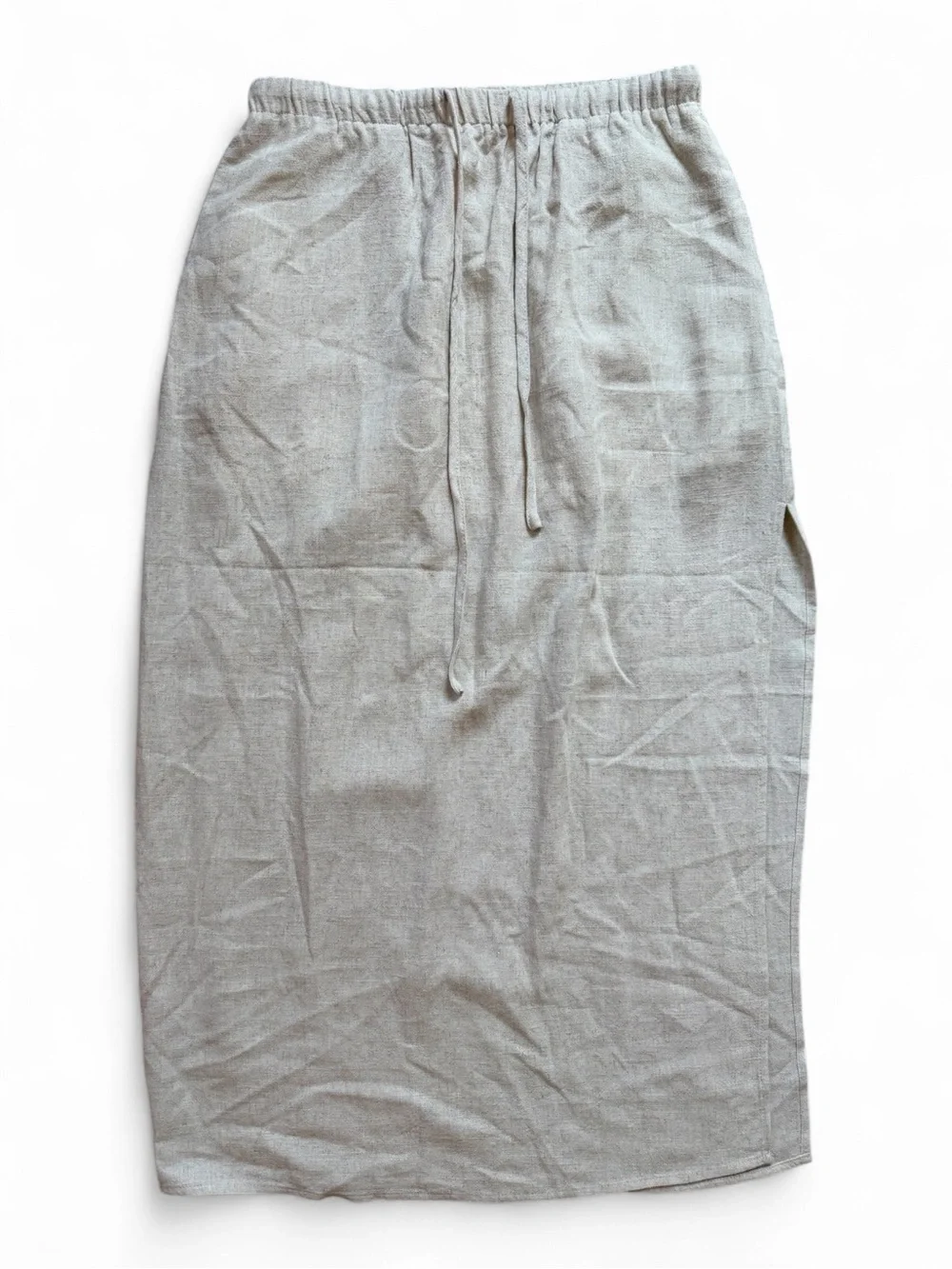 Women's Oatmeal, Linen Textured Drawstring Midi Skirt